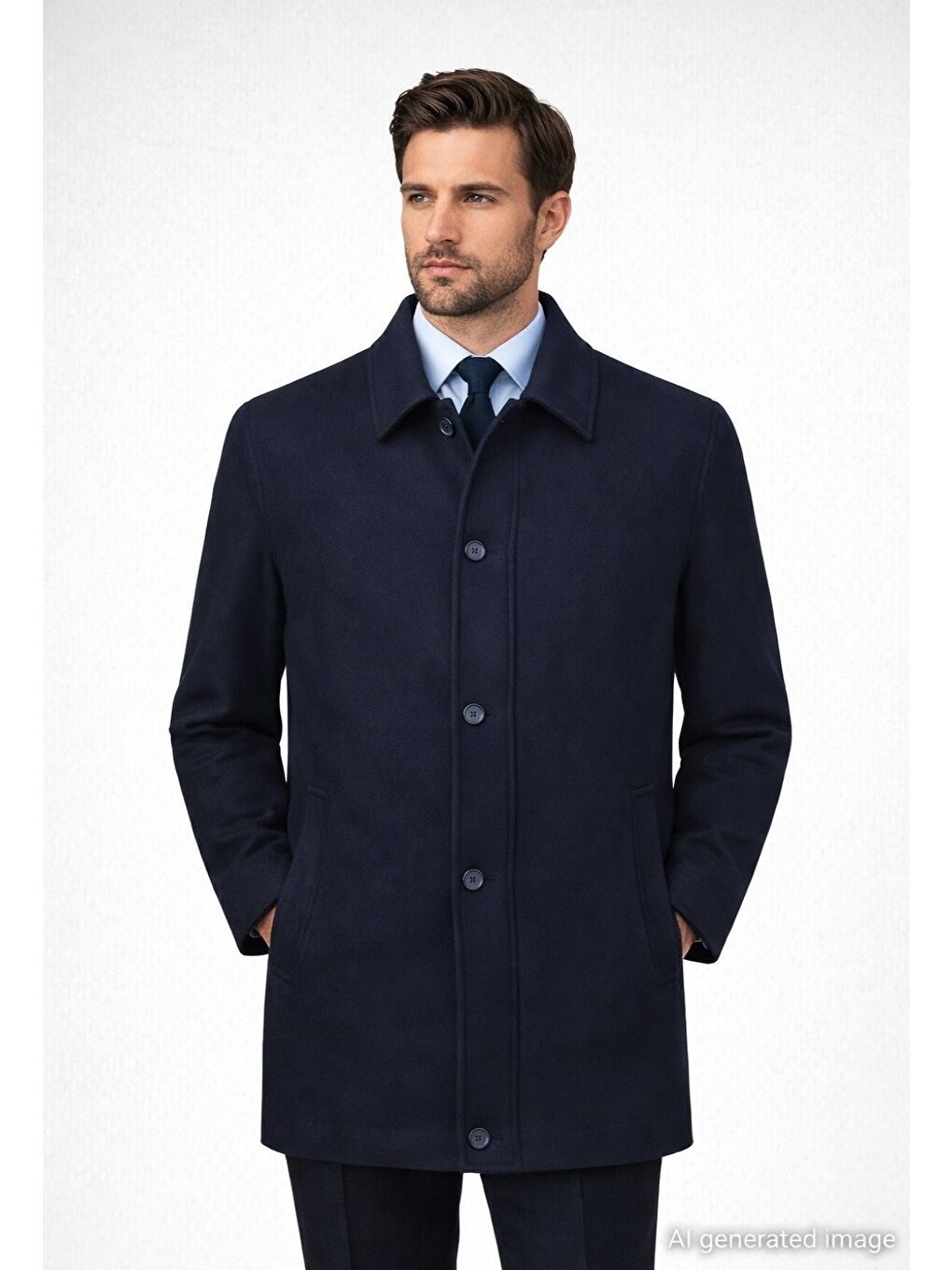 Lacivert Regular Fit Bebe Yaka Yünlü Kaban