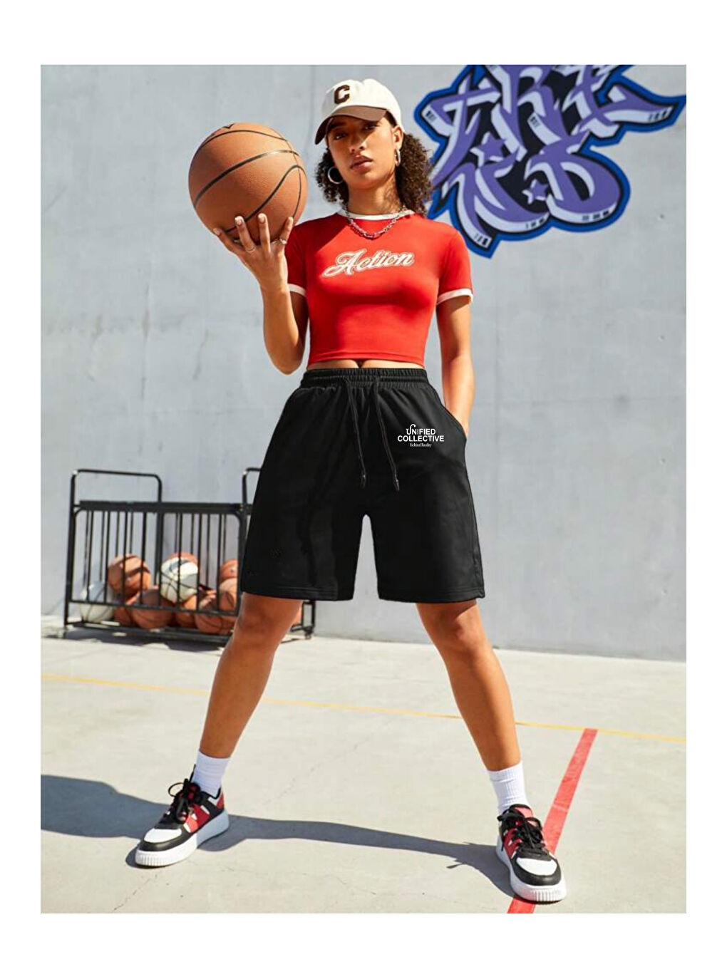 Siyah Kadın Unified Collective Baskılı Standart &Regular Kalıp Şort SPR25SRK084-1