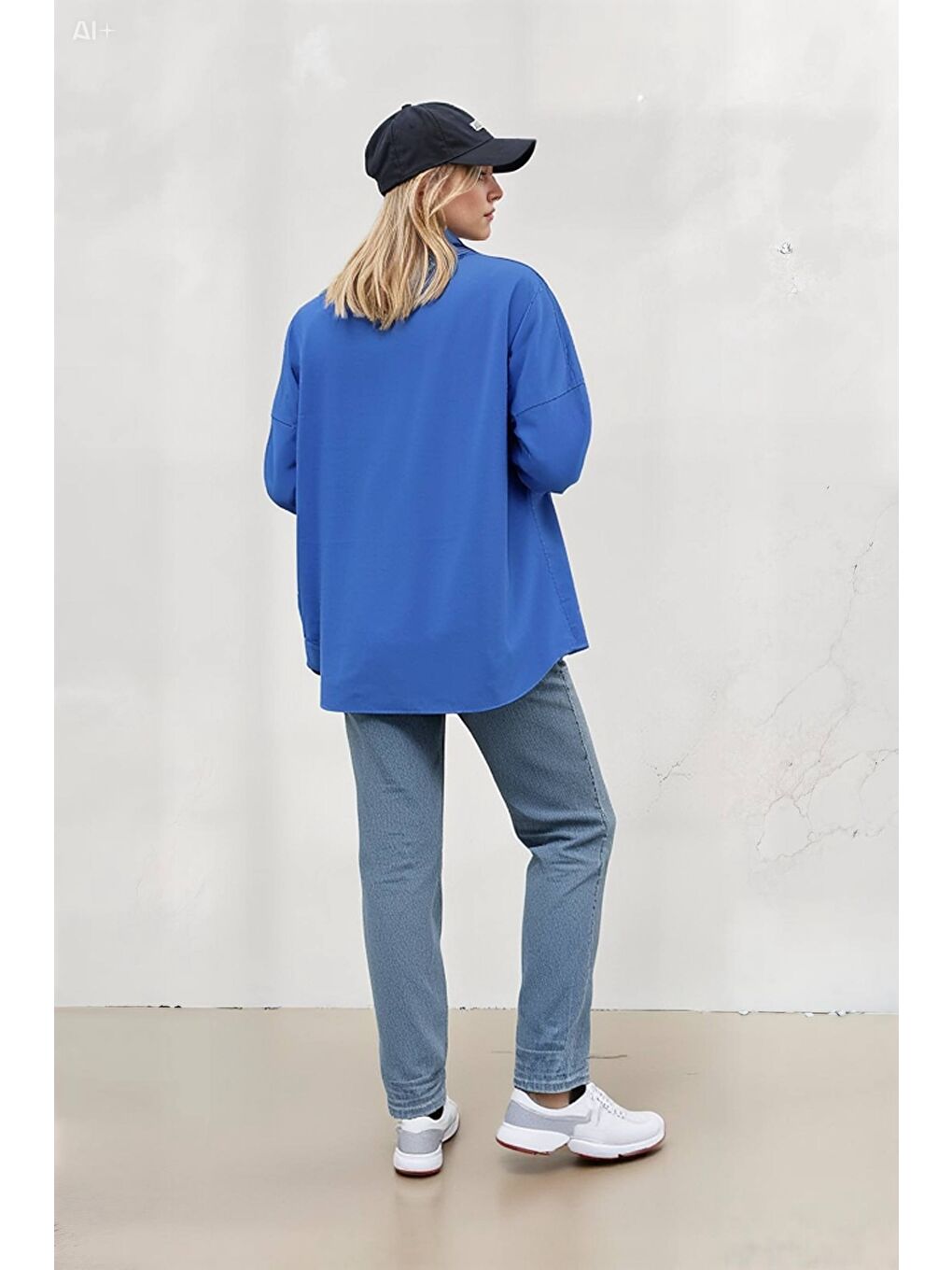 Kadın Mavi Oversize Uzun Basic Gömlek HZL22W-BD139001-3