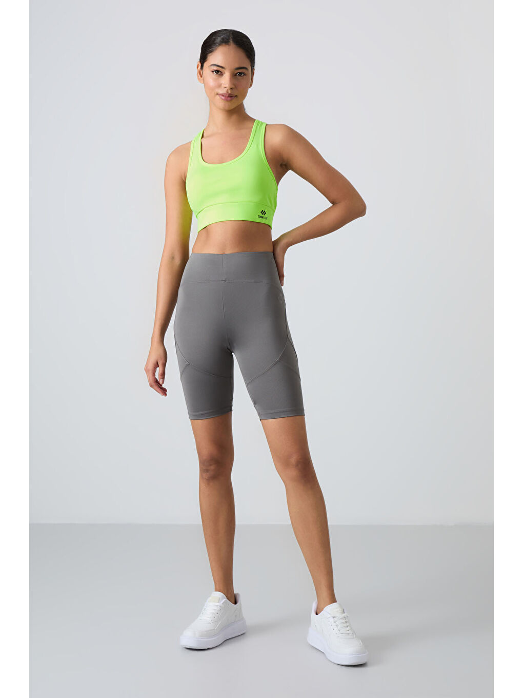 Neon Sarı Sırt Detaylı Dar Kalıp U Yaka Kadın Spor Büstiyer - 97120-2