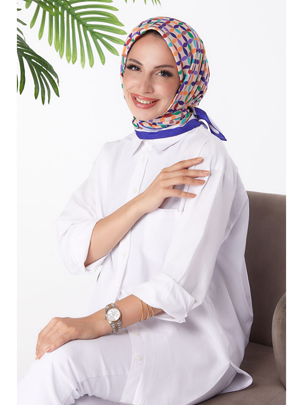 Orta Kadın Mor Desenli Eşarp - 26155-1