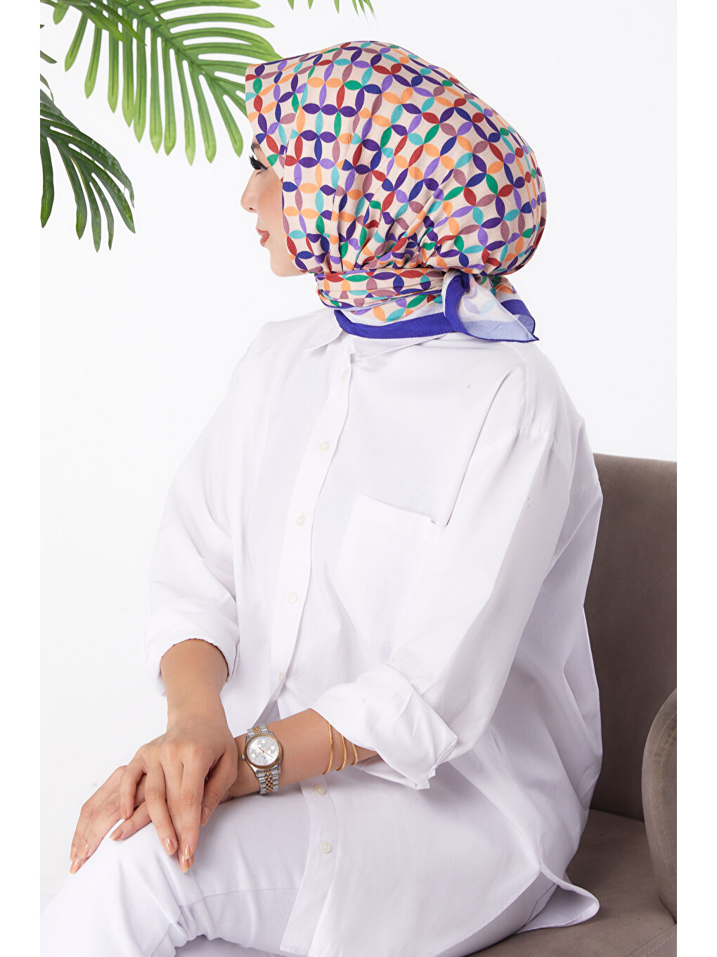 Orta Kadın Mor Desenli Eşarp - 26155-2