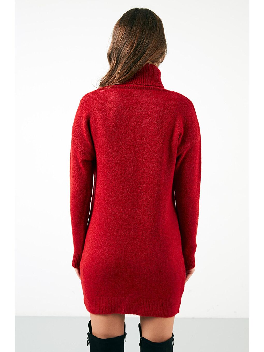 Kırmızı Modest Balıkçı Yaka Uzun Kollu Tesettür Tunik 4614585-4