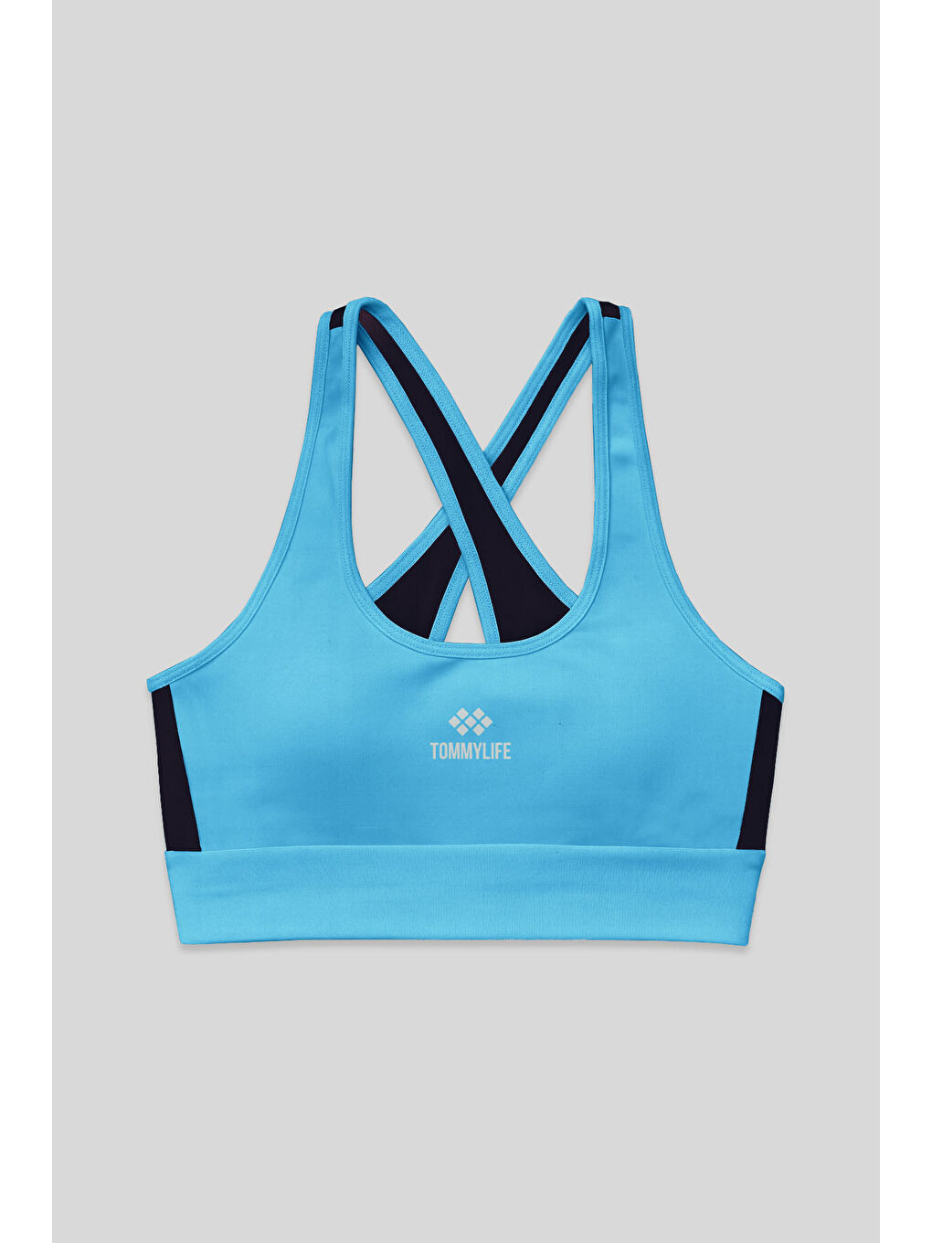 Turkuaz Çapraz Sırt Detaylı Slim Fit U Yaka Pedli Kadın Spor Büstiyer - 97121