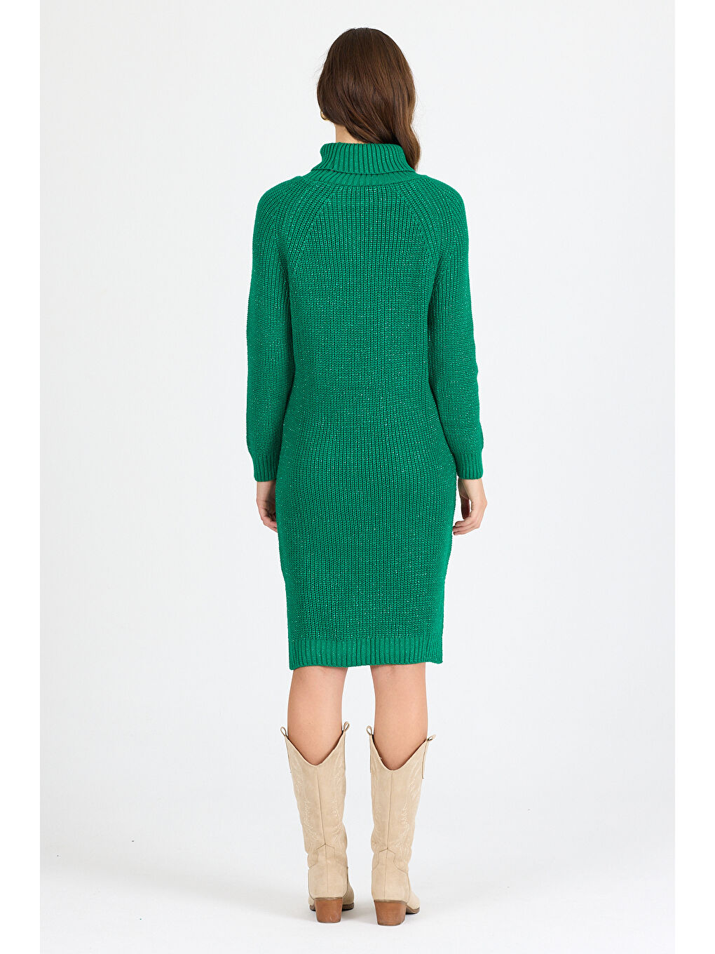 Yeşil Kadın Balıkçı Yaka Sim Garnili Triko Tunik 055-1