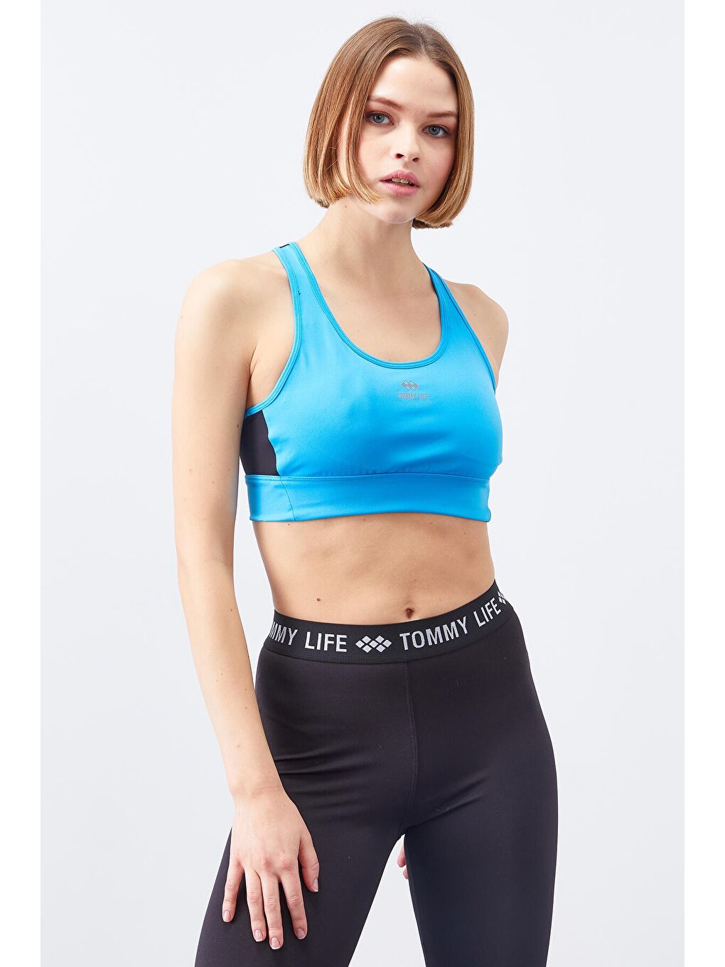 Turkuaz Çapraz Sırt Detaylı Slim Fit U Yaka Pedli Kadın Spor Büstiyer - 97121-3