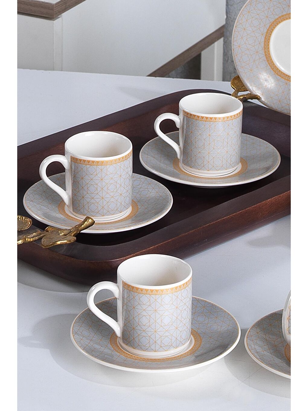 Gri Geo | Porselen Kahve Fincan Takımı 6 Kişilik Türk Kahvesi Expresso Fincanı Seti-1