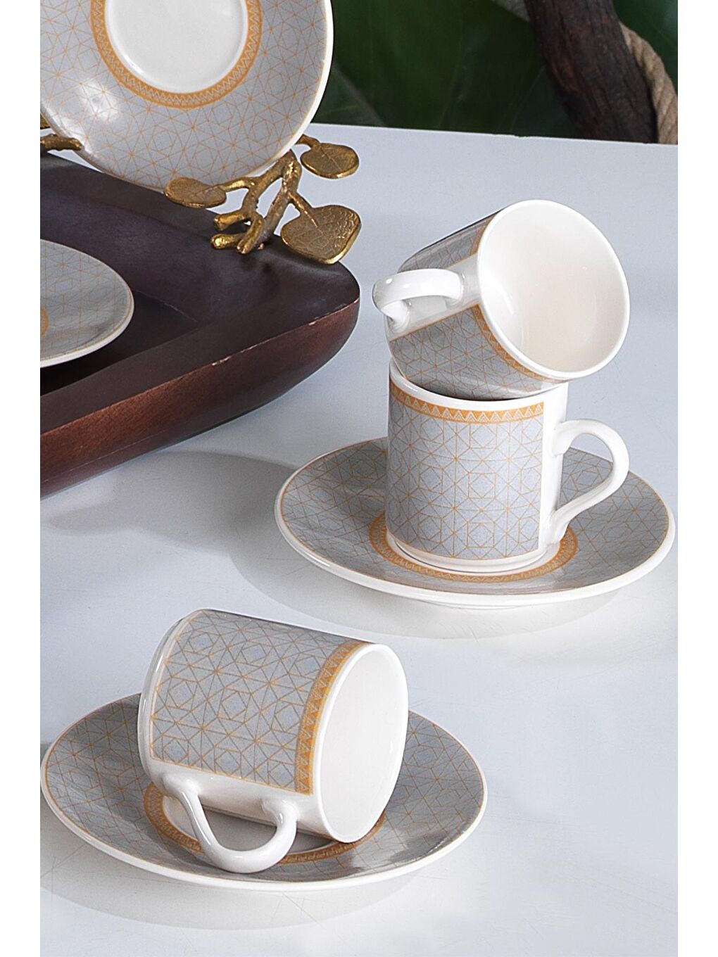 Gri Geo | Porselen Kahve Fincan Takımı 6 Kişilik Türk Kahvesi Expresso Fincanı Seti-2