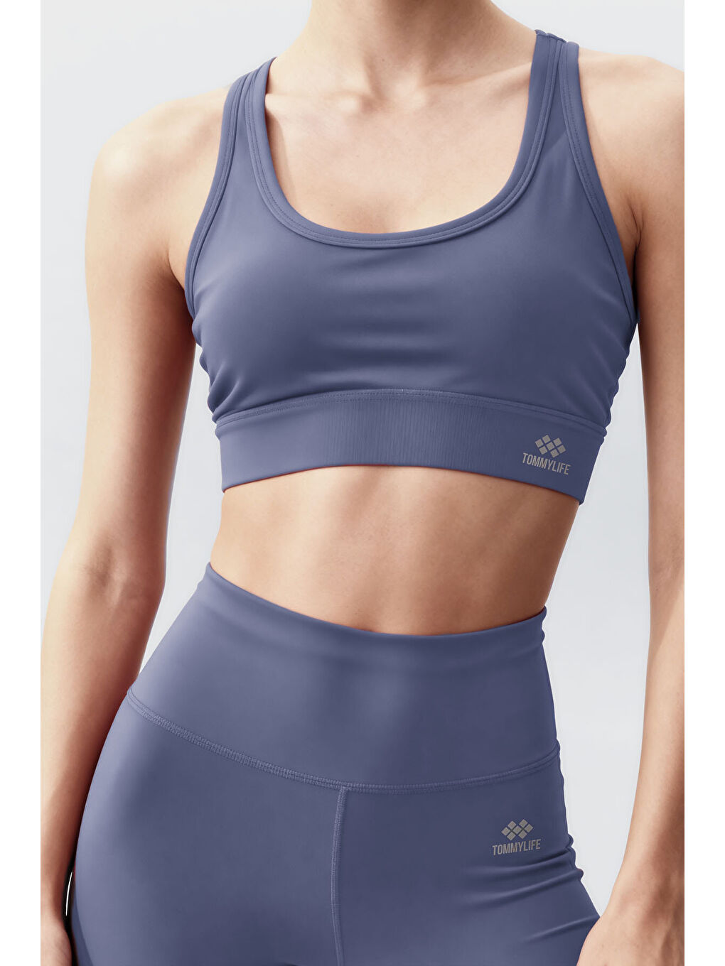 Petrol Yüksek Bel Toparlayıcı Çapraz Sırt Detaylı Slim Fit Kadın Tayt Takım - 95283-2