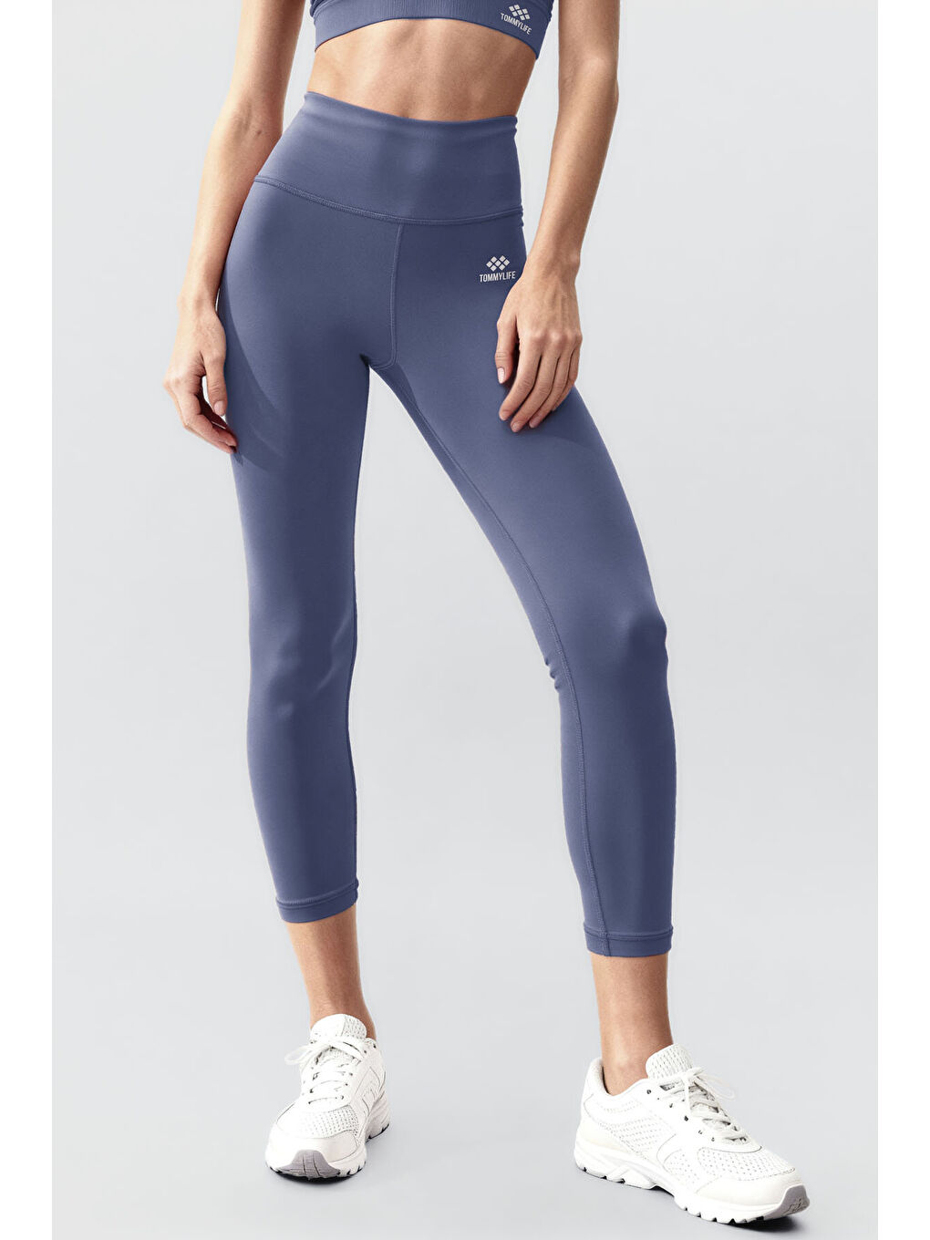 Petrol Yüksek Bel Toparlayıcı Çapraz Sırt Detaylı Slim Fit Kadın Tayt Takım - 95283-3