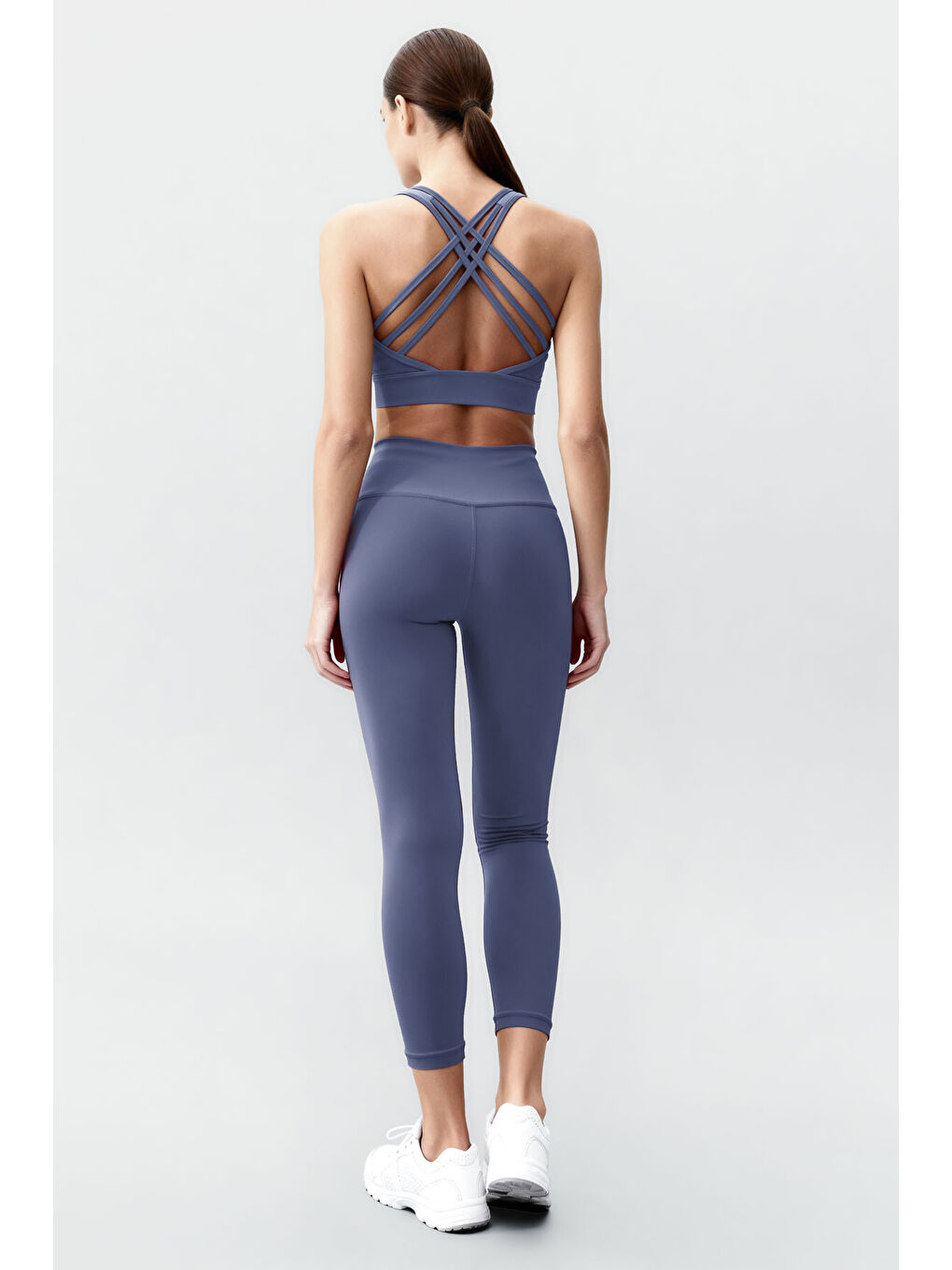 Petrol Yüksek Bel Toparlayıcı Çapraz Sırt Detaylı Slim Fit Kadın Tayt Takım - 95283-4