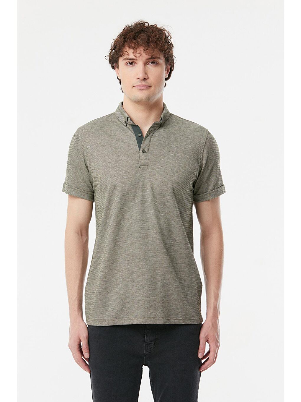 Haki Polo Yaka Tişört-4