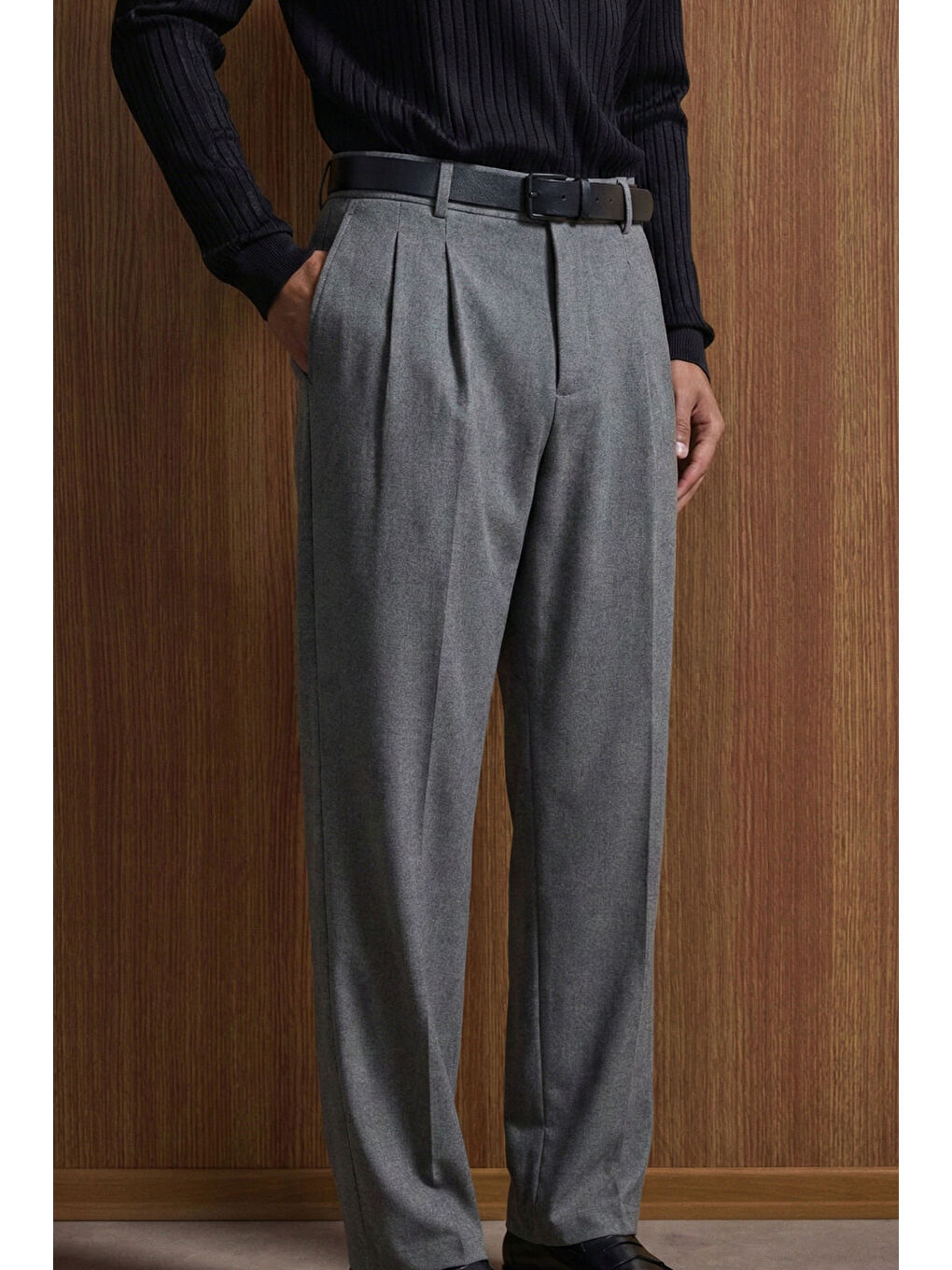 Erkek Baggy Fit Kumaş Pantolon Antrasit