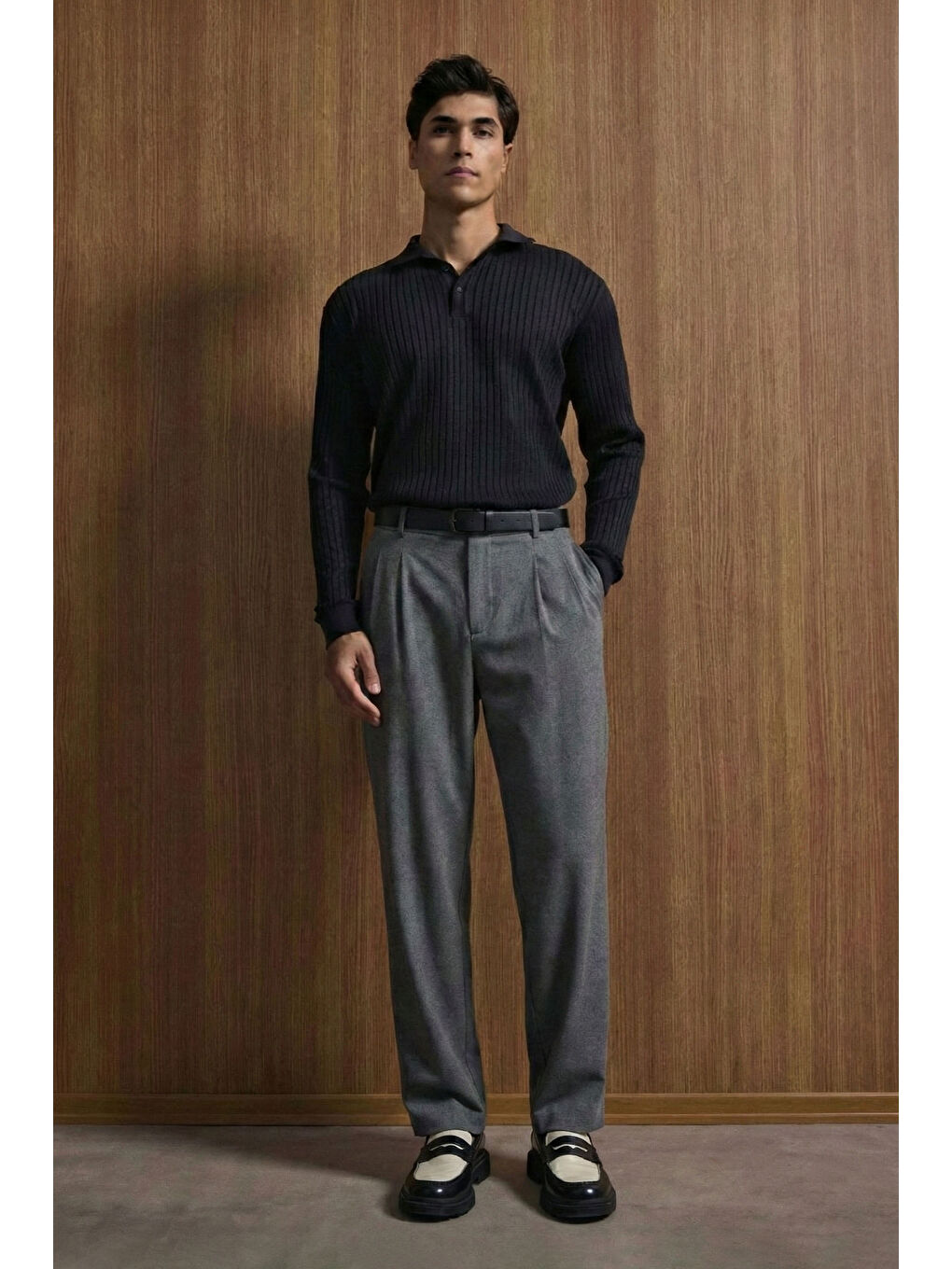 Erkek Baggy Fit Kumaş Pantolon Antrasit-2