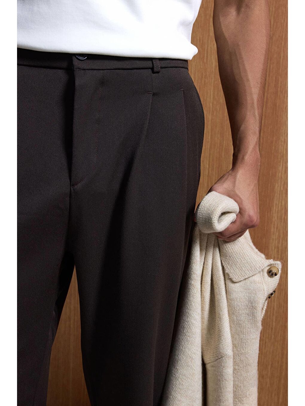 Kahverengi Baggy Fit Kumaş Erkek Pantolon Kahve-1