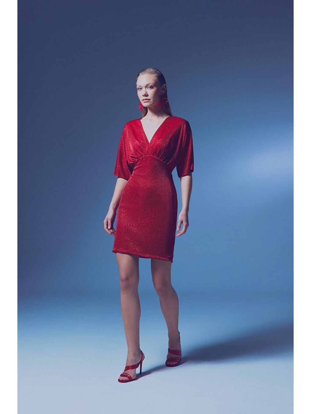 Simli Mini Elbise - Kırmızı