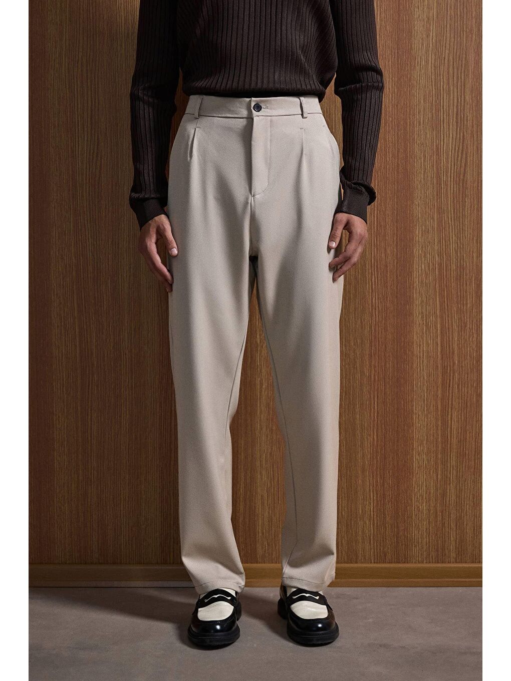 Baggy Fit Kumaş Erkek Pantolon Bej-2