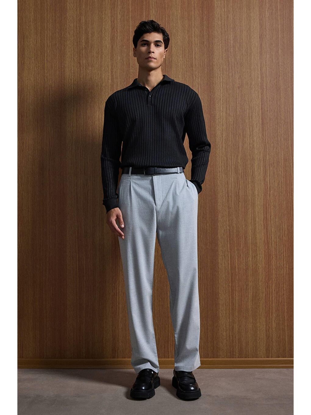 Baggy Fit Kumaş Erkek Pantolon Gri-3