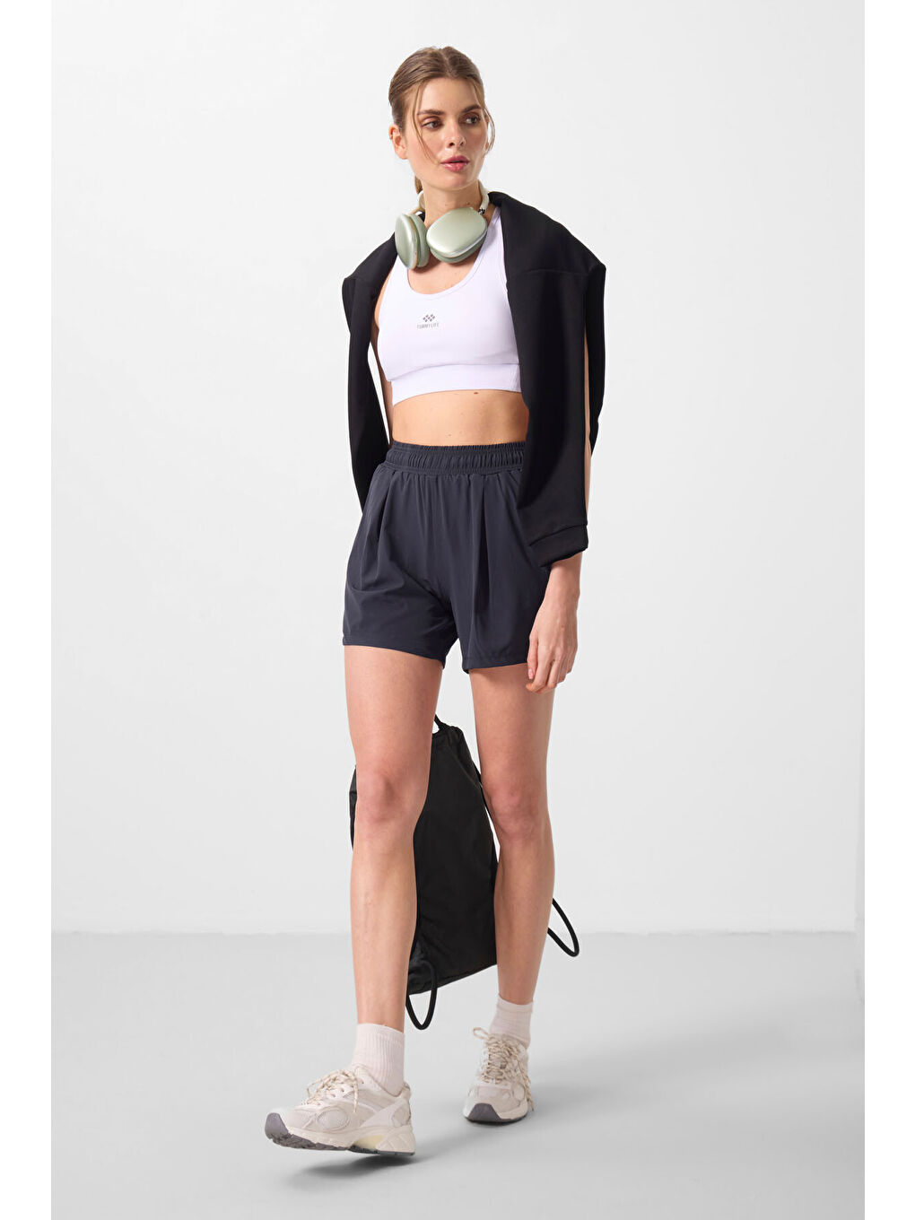 Antrasit Polyester Gizli Cep Fermuarlı Rahat Form Kadın Şort - 91014