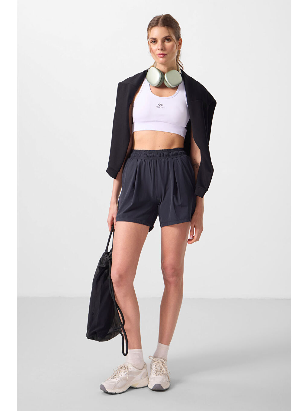 Antrasit Polyester Gizli Cep Fermuarlı Rahat Form Kadın Şort - 91014-8