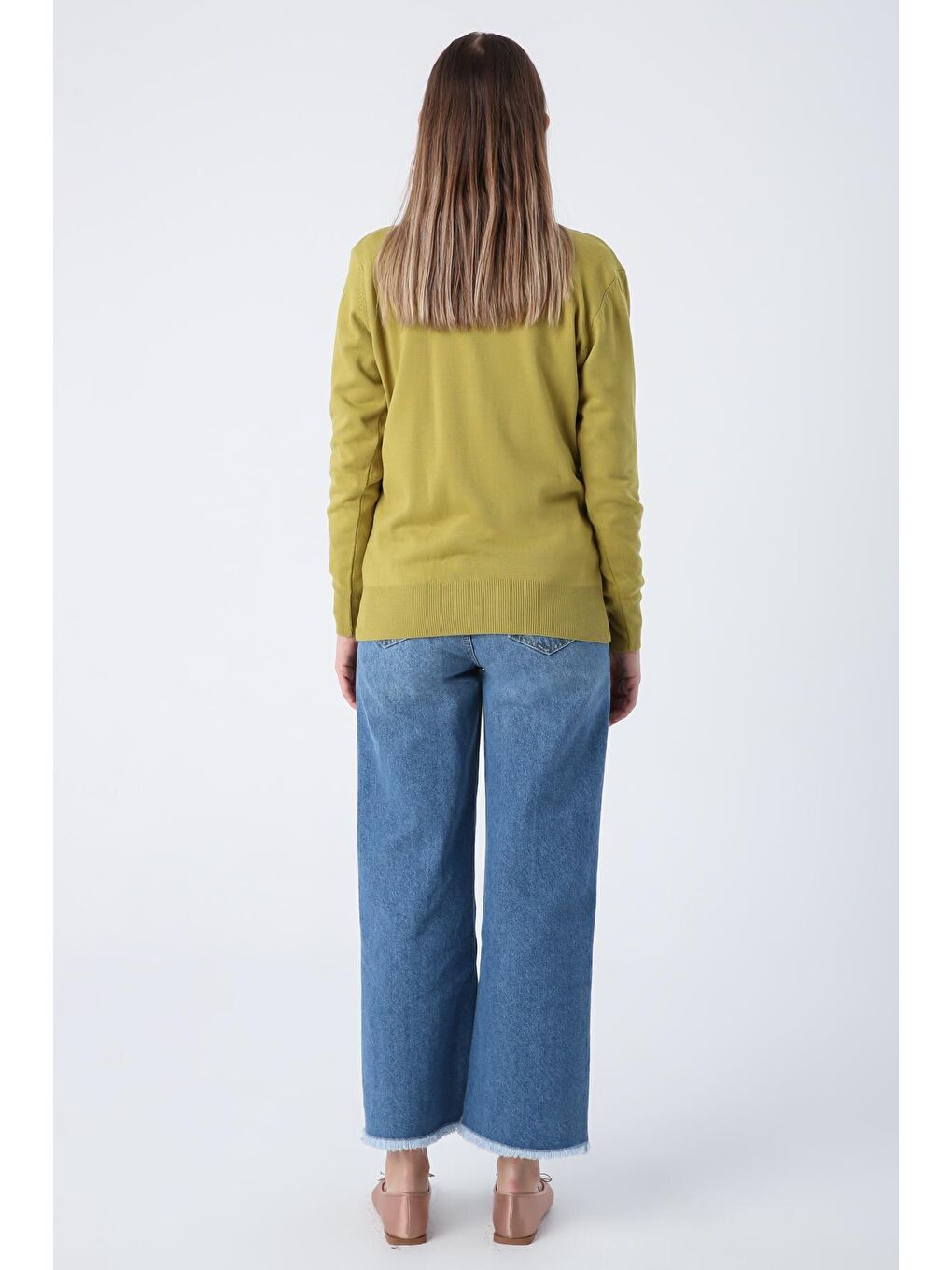 Yağ Yeşili V Yaka Kısa Triko Hırka-3