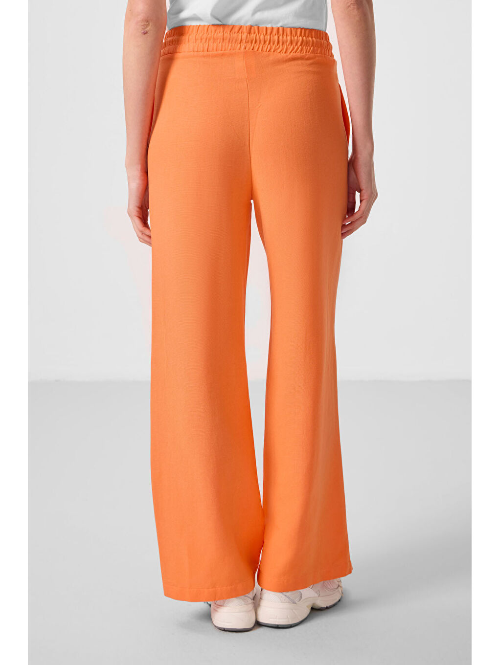 Turuncu Oranj Keten Geniş Paça Rahat Form Kadın Palazzo Pantolon - 94675-8