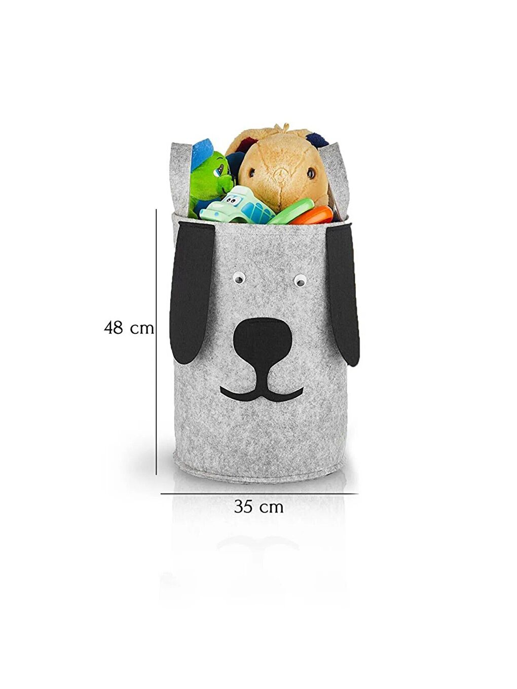 Gri Keçe Köpek Figürlü Keçe Oyuncak Saklama Kutusu - Kirli Çamaşır Sepeti 48 x 35 cm-2