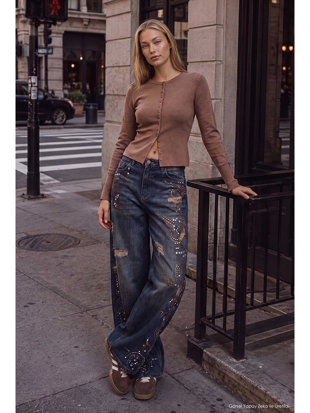 Mavi Kadın Koyu Jean T-10w6-8 Palazzo Fit Taş Ve Drop Detaylı Özel Tsarım Denim Jean-1