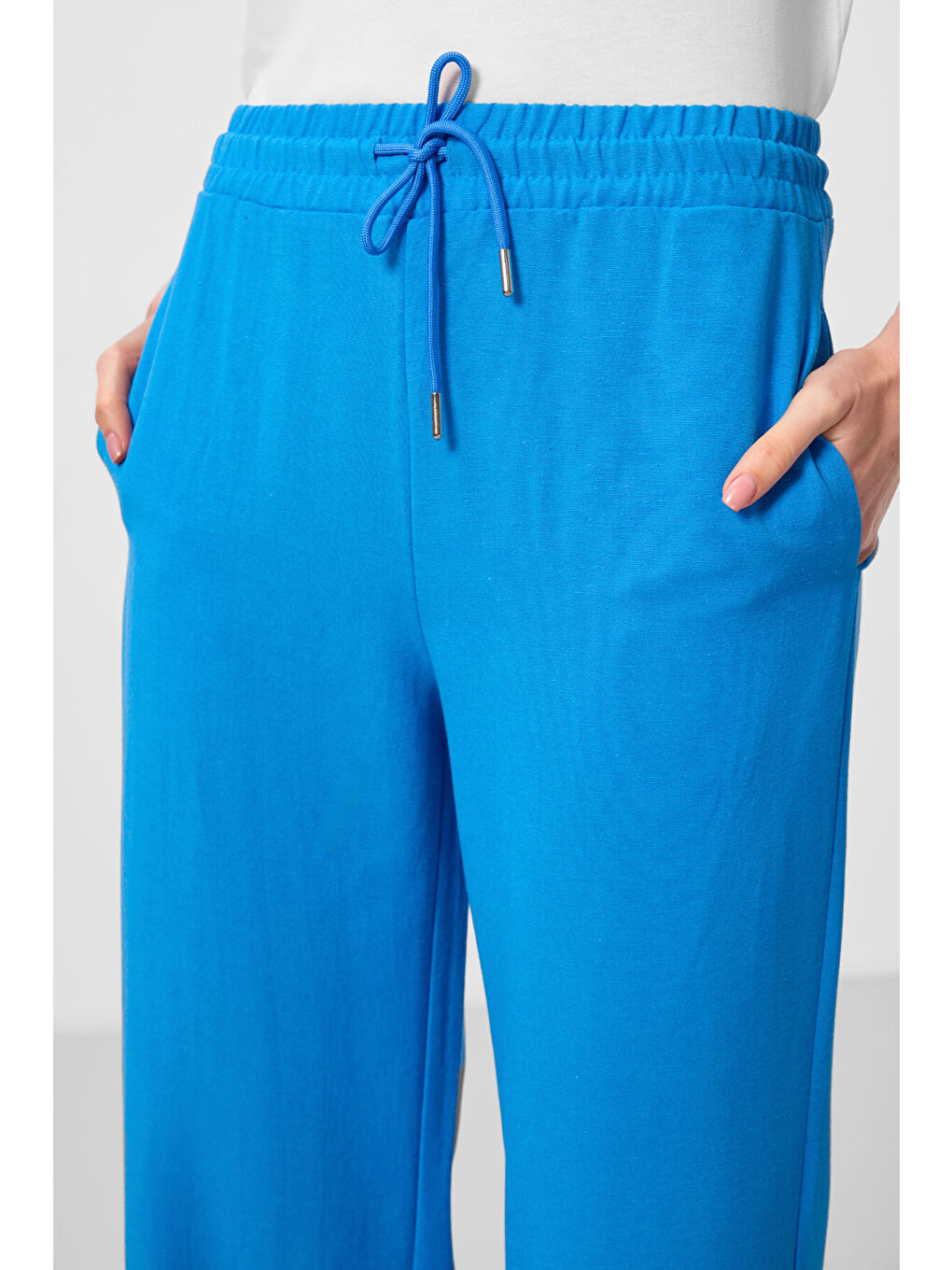 Mavi Keten Geniş Paça Rahat Form Kadın Palazzo Pantolon - 94675-4