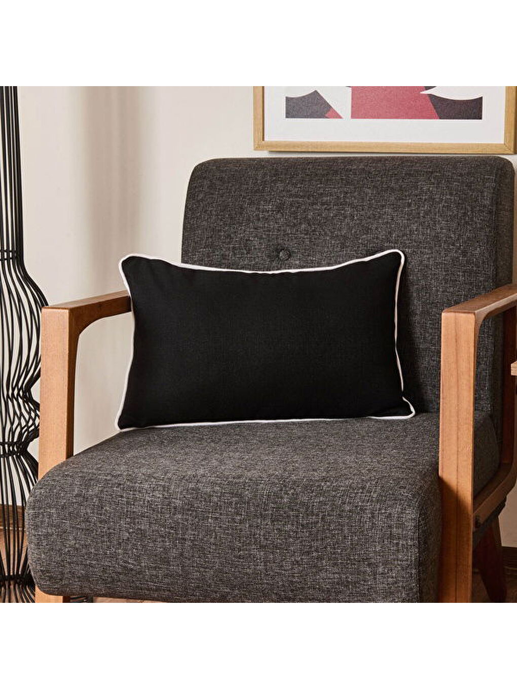 Soft Ethnic Biyeli Kırlent - Siyah - 30x50 cm