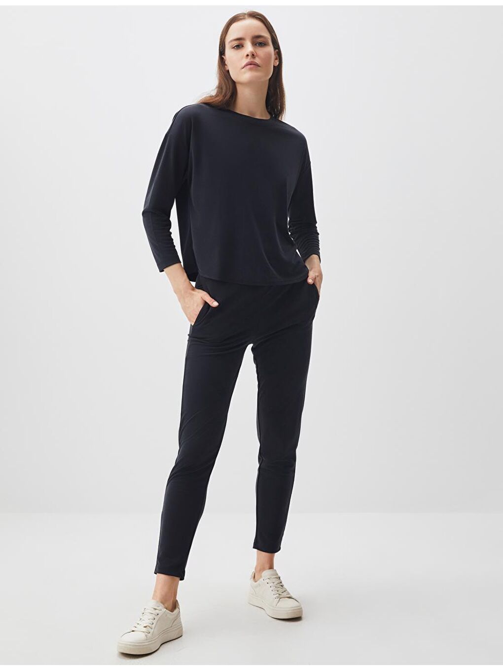 Siyah Yüksek Bel Rahat Jogger Pantolon-2