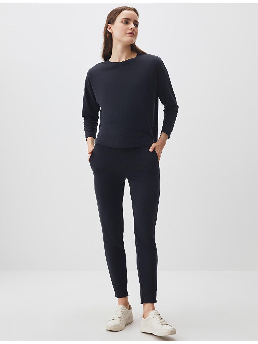 Siyah Yüksek Bel Rahat Jogger Pantolon-3