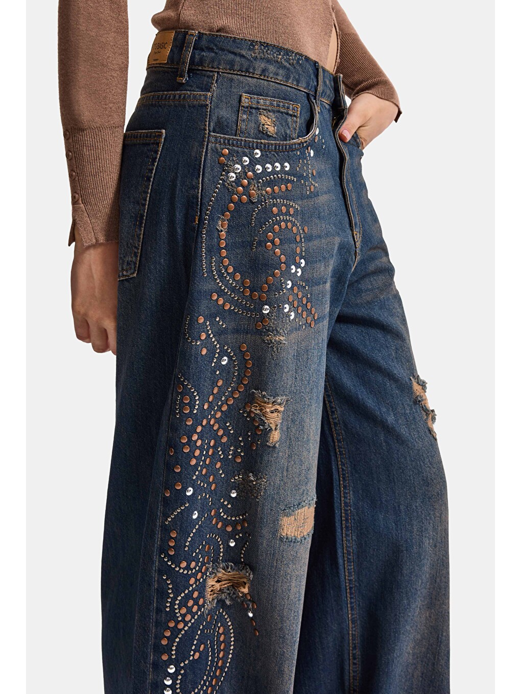 Mavi Kadın Koyu Jean T-10w6-8 Palazzo Fit Taş Ve Drop Detaylı Özel Tsarım Denim Jean-2