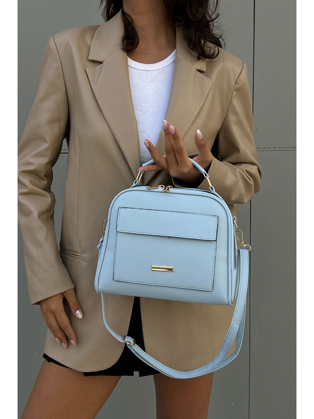 Mavi Çok Bölmeli Kadın Omuz Çantası ASB005-3