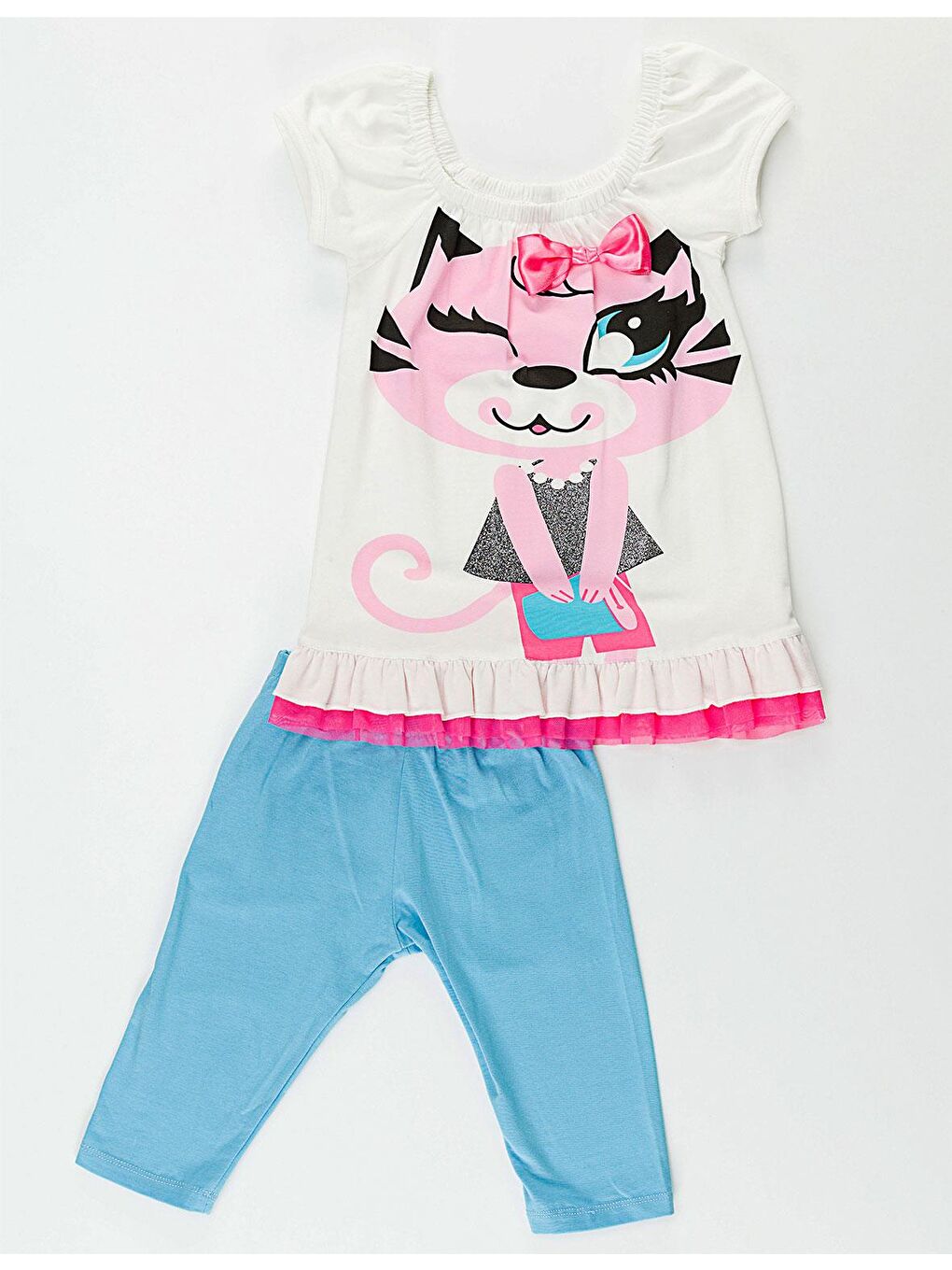 Karışık Pembe Kedicik Tunik Takım-2