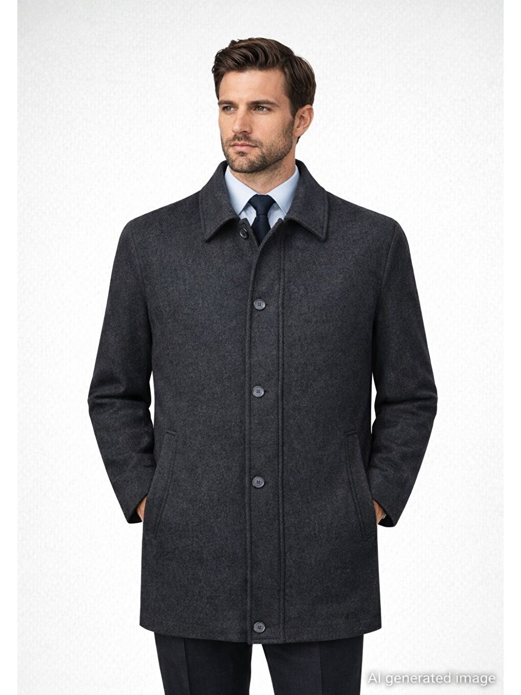 Antrasit Regular Fit Bebe Yaka Yünlü Kaban