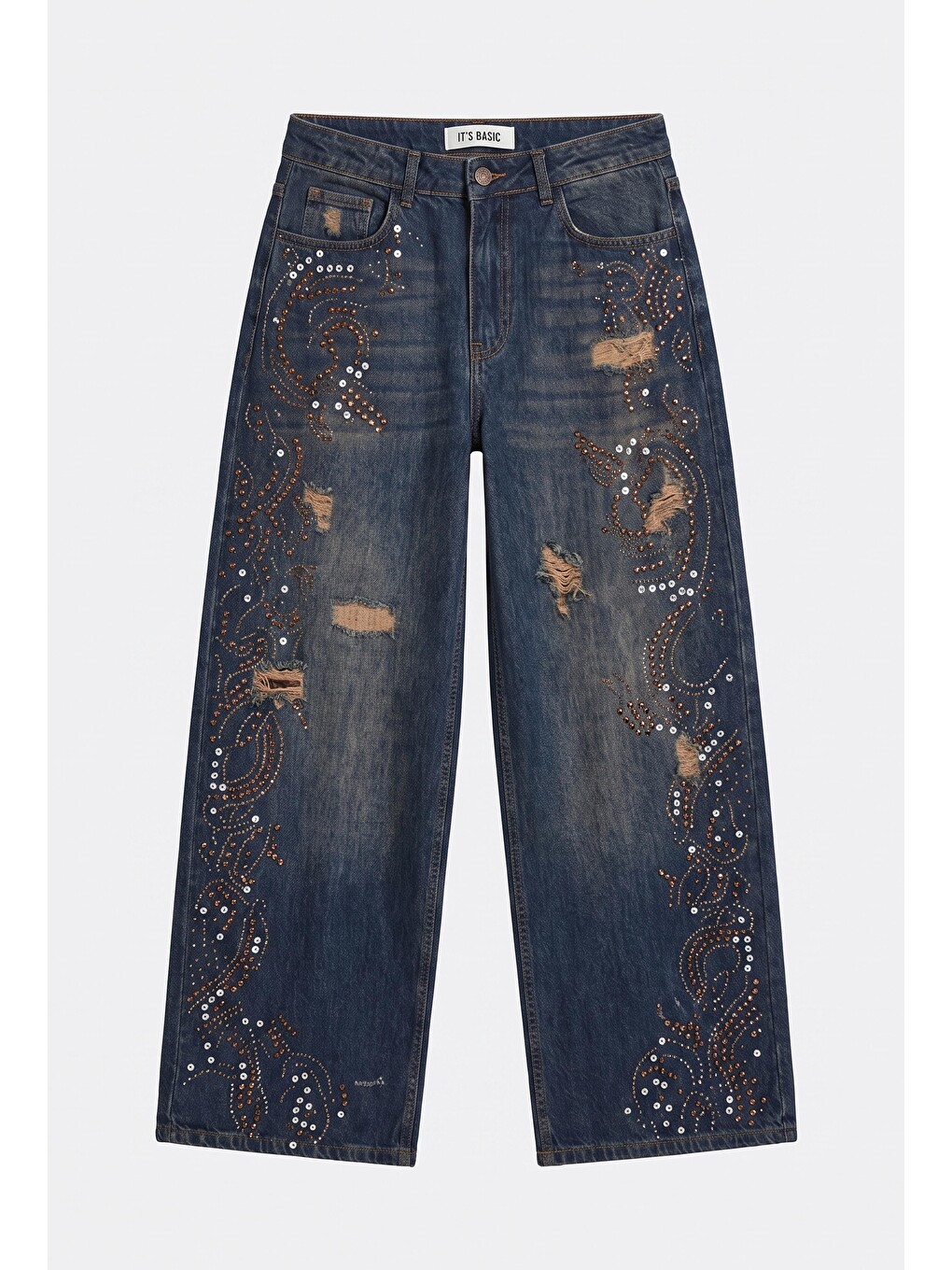 Mavi Kadın Koyu Jean T-10w6-8 Palazzo Fit Taş Ve Drop Detaylı Özel Tsarım Denim Jean-4
