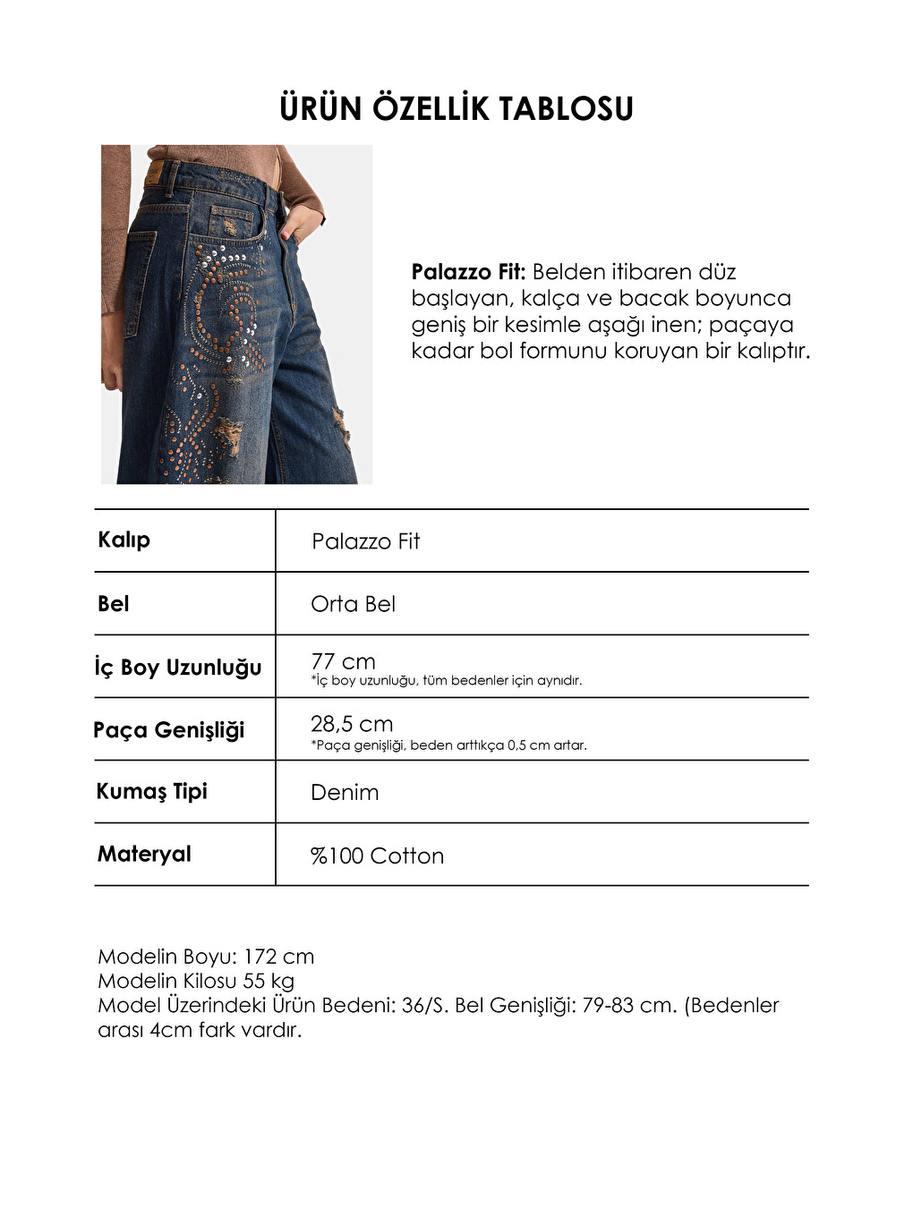 Mavi Kadın Koyu Jean T-10w6-8 Palazzo Fit Taş Ve Drop Detaylı Özel Tsarım Denim Jean-5