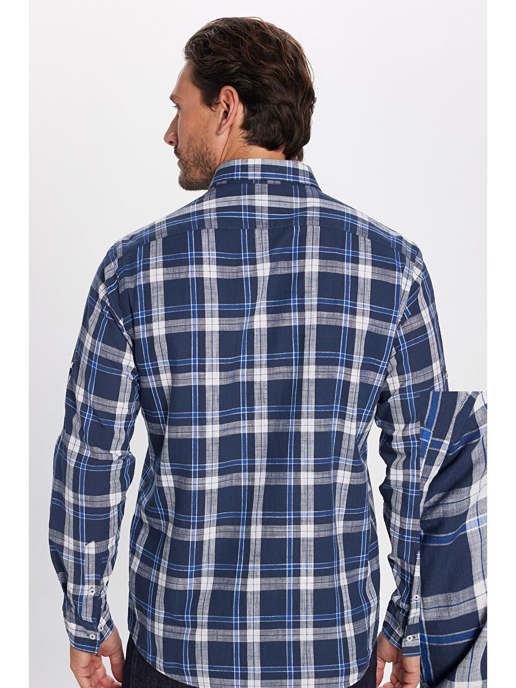 Karışık Erkek Regular Fit Klasik Kesim %100 Pamuk Keten Doku Tek Cepli Kareli Düğmeli Yaka Gömlek-4