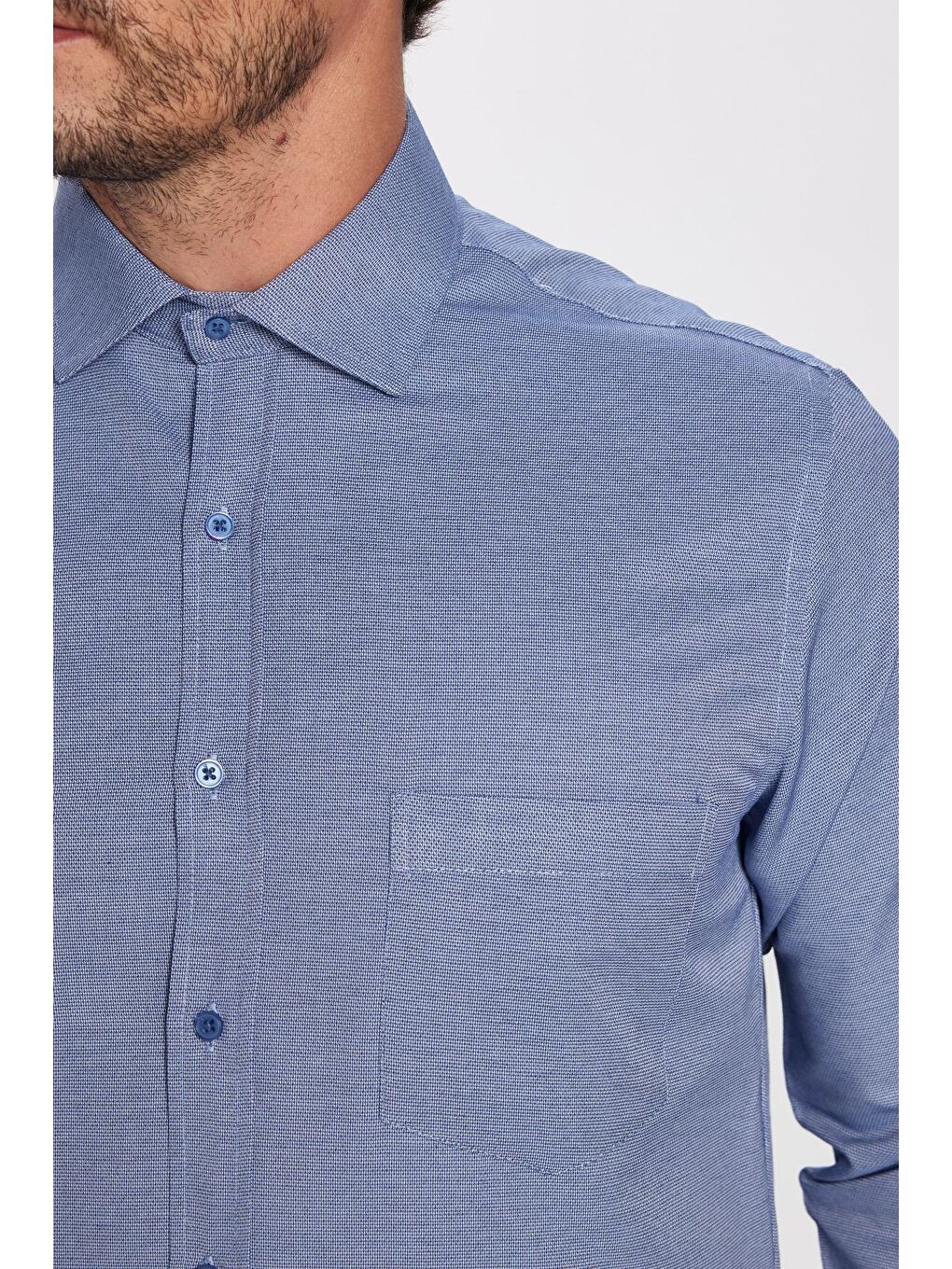 Mavi Erkek Regular Fit Klasik Kesim Tek Cepli Kravatlık Armürlü Gömlek-2
