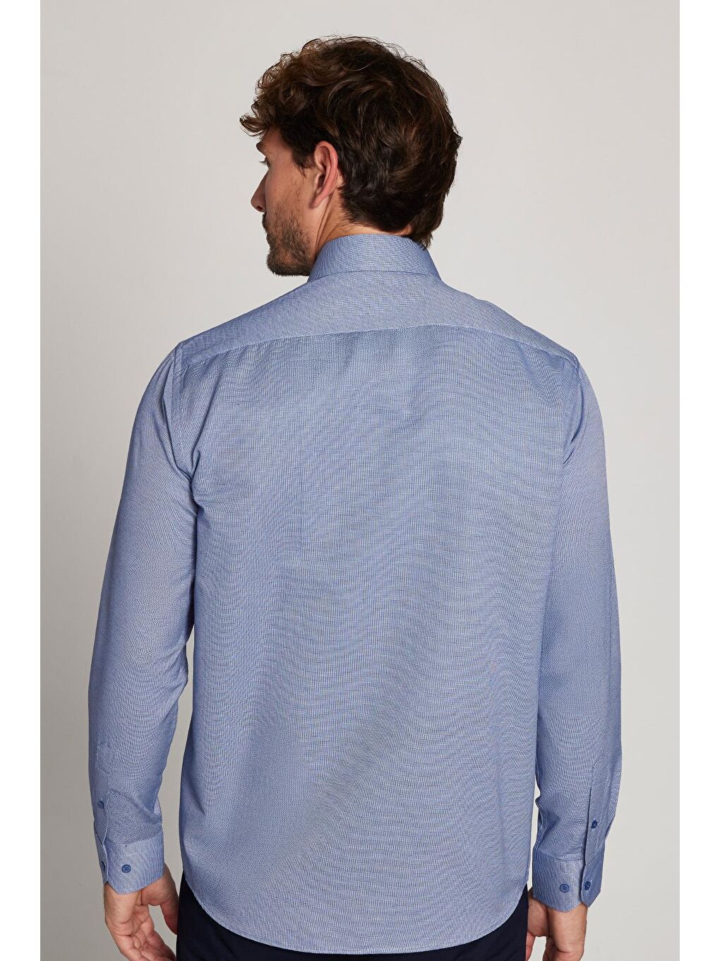 Mavi Erkek Regular Fit Klasik Kesim Tek Cepli Kravatlık Armürlü Gömlek-4
