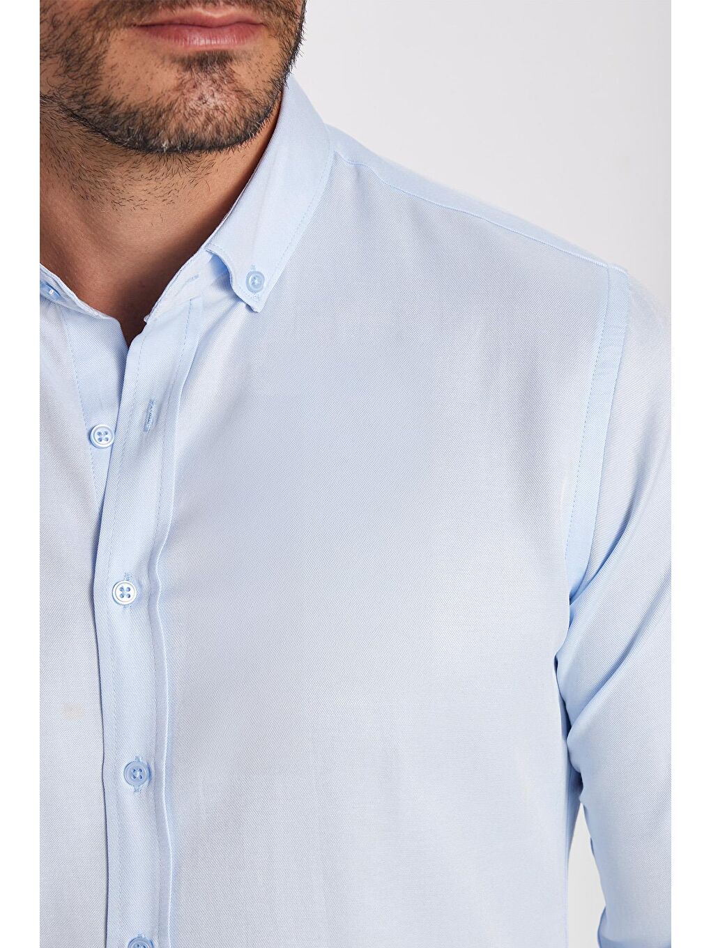 Erkek Slim Fit Dar Kesim Pamuklu Kolay Ütü Mavi Düğmeli Yaka Gömlek-2