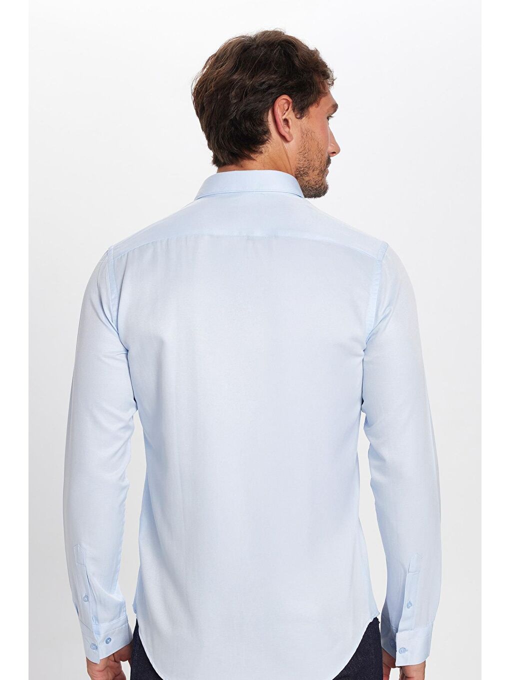 Erkek Slim Fit Dar Kesim Pamuklu Kolay Ütü Mavi Düğmeli Yaka Gömlek-4