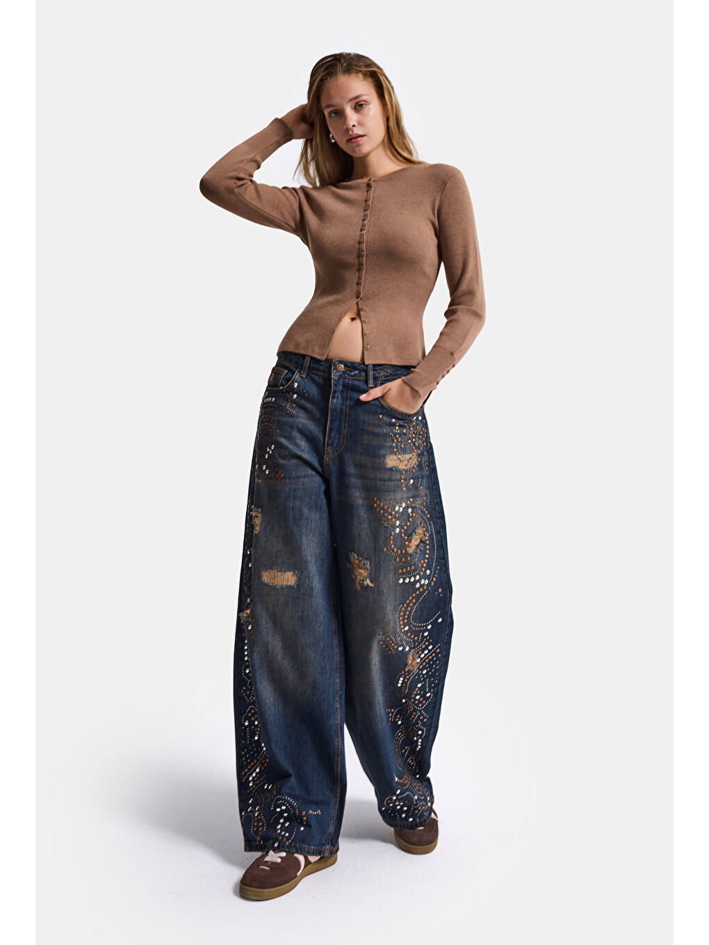 Mavi Kadın Koyu Jean T-10w6-8 Palazzo Fit Taş Ve Drop Detaylı Özel Tsarım Denim Jean-6