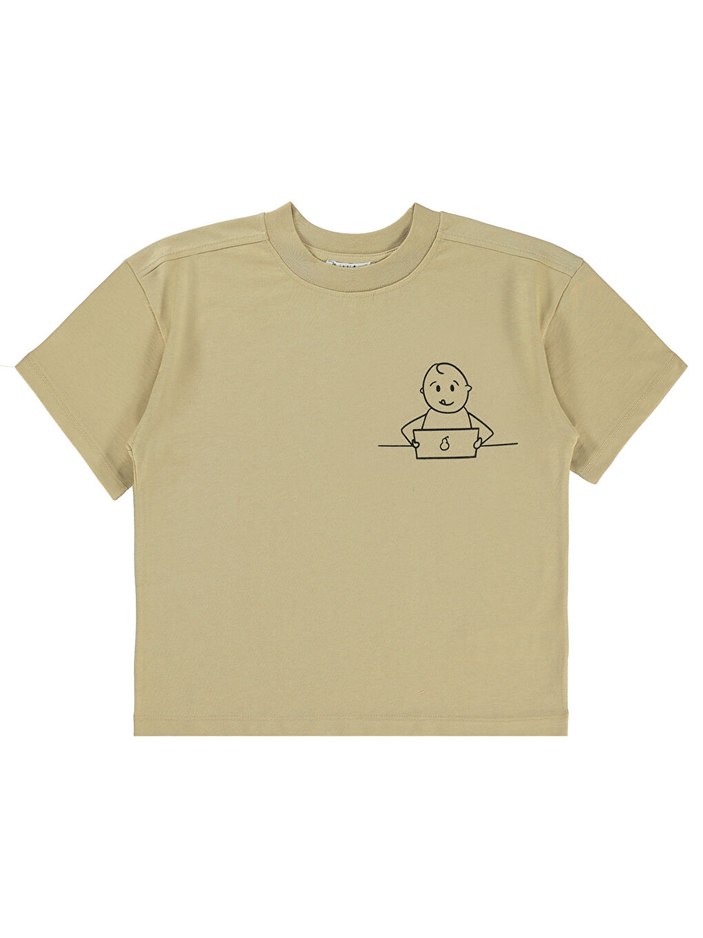 Ekru Mivil Oversize Çocuk Tişört 6-9 Yaş Yulaf Sütü