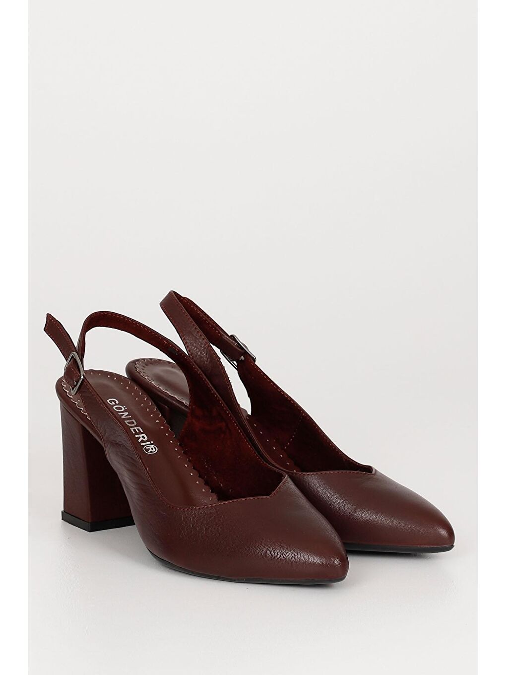 Bordo BORDO  Hakiki Deri Sivri Burun Yüksek Kalın Topuklu Arkası Açık Kadın Yazlık Ayakkabı 24174-1