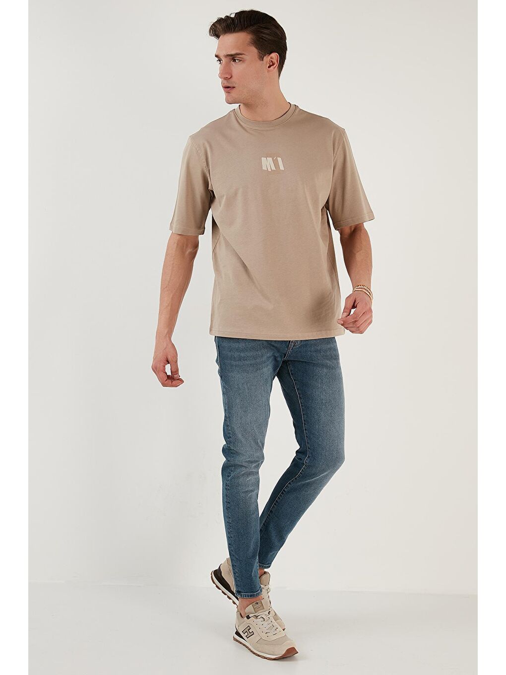 Buratti Kahverengi % 100 Pamuk Baskılı Oversize Bisiklet Yaka T Shirt 5902648 - 3