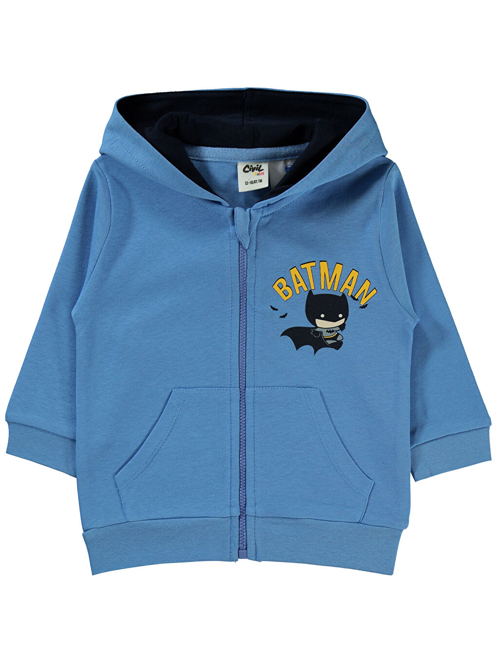 Civil Indigo Batman Erkek Bebek Fermuarlı Sweatshirt 6-18 Ay  Açık İndigo