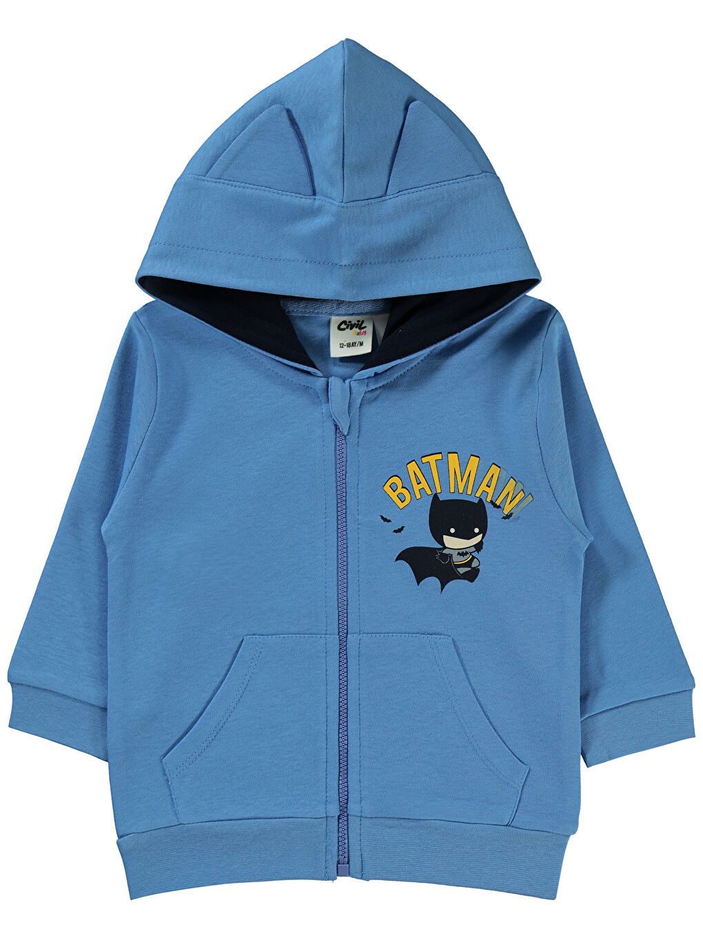 Civil Indigo Batman Erkek Bebek Fermuarlı Sweatshirt 6-18 Ay  Açık İndigo - 1