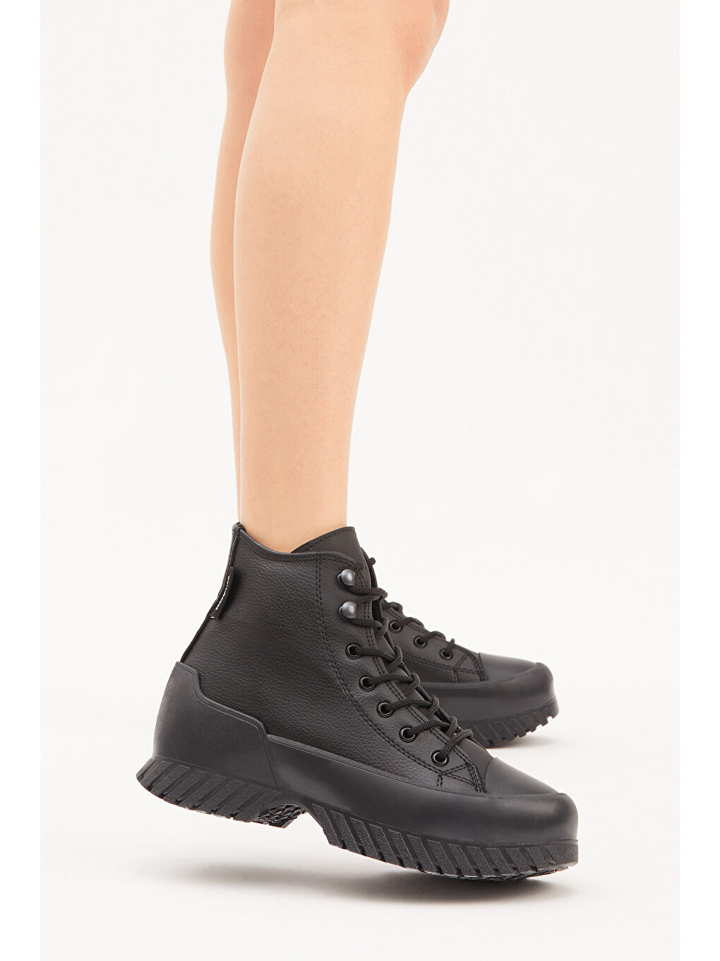 Siyah Kadın Kömür Rahat Kalıp Yüksek Taban Bağcıklı Spor Ayakkabı